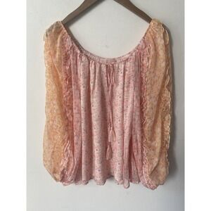 Love Colette Blouse Women’s Size M Peach Long Ruffled Sleeve Lace Boho Peasant